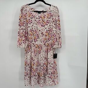 Gabby Skye Floral Smocked Waist Midi Dress Tiered 3/4 Sleeve Feminine Artsy
